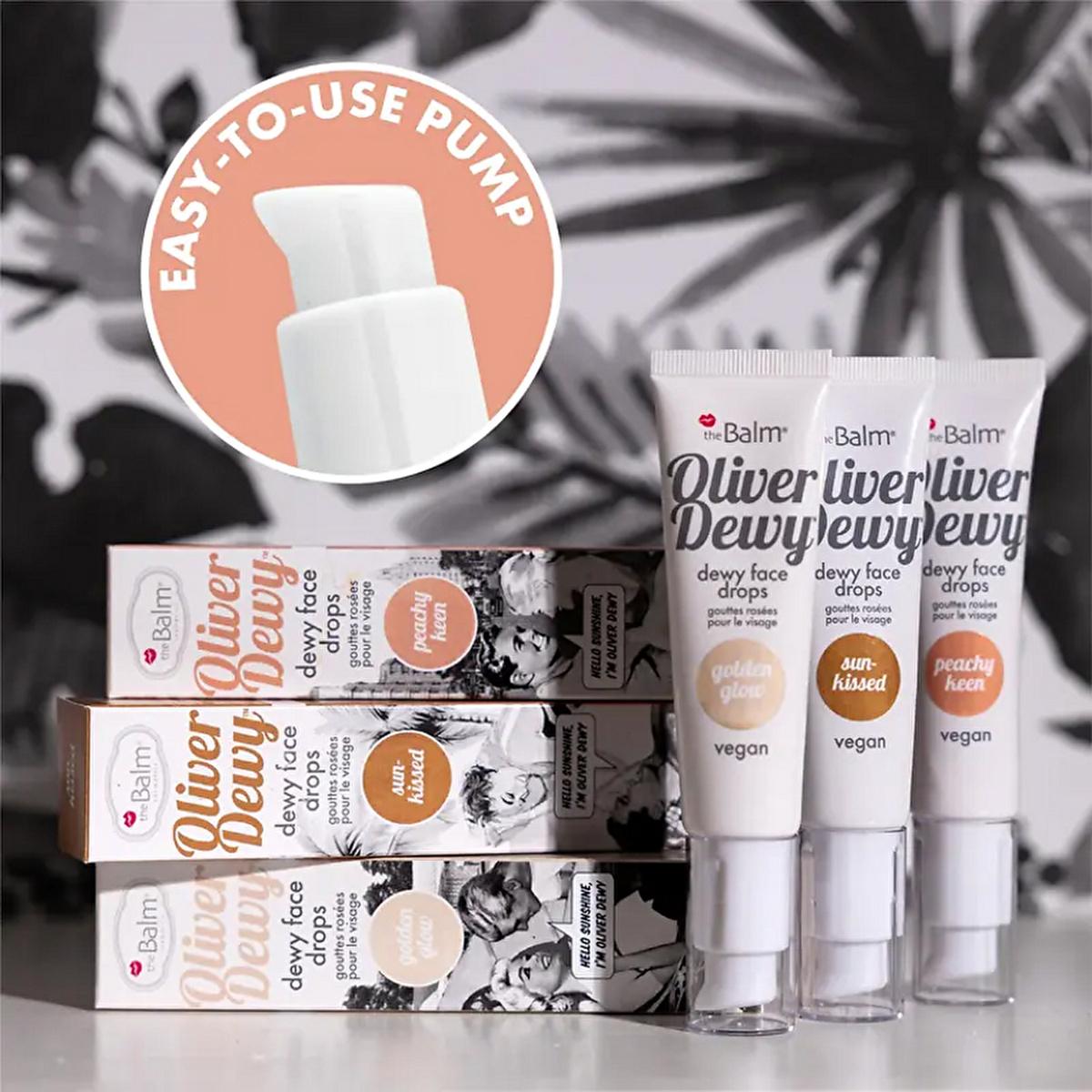 theBalm Oliver Dewy Face Drops Highlighter - Golden Glow: Achieve Radiant, Luminous Skin with this Illuminating Liquid Makeup