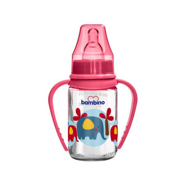 Bambino Glass Baby Bottle with Cherry Tipped Slow Flow Nipple, 125ml, Red Elephant Design - Non-toxic, Durable, Eco-Friendly Baby Feeding Solution