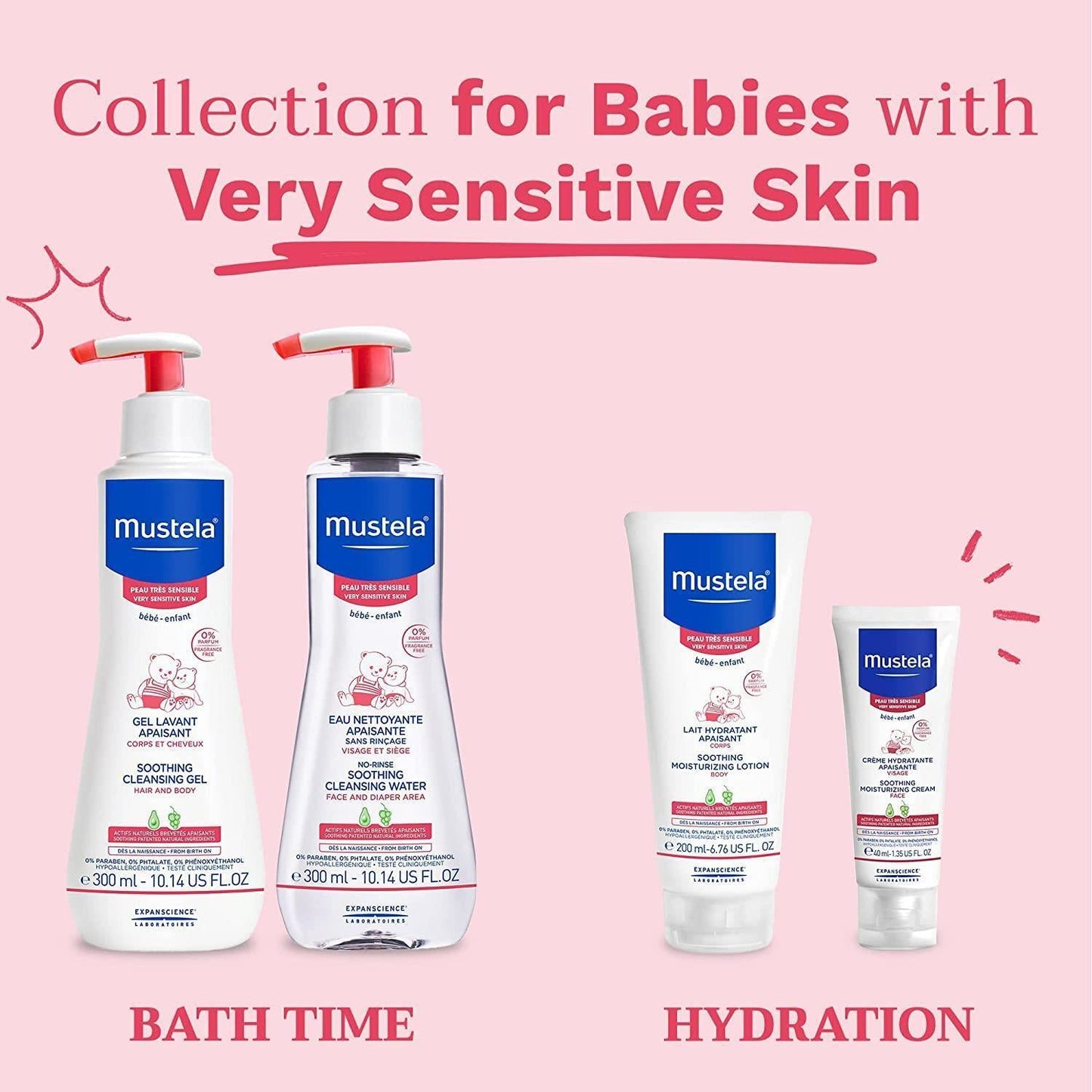 Mustela Soothing Cleansing Water for Babies - Gentle, Natural, Fragrance-Free, 10.14 fl oz