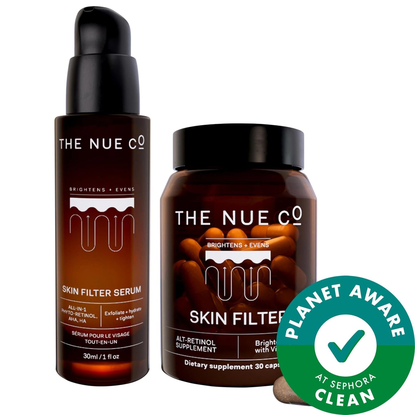 Skin Filter: Irritation-Free Retinol Alternative Serum & Supplement Duo - Vegan, Cruelty-Free, Anti-Aging, Smooths Lines, Clears Skin