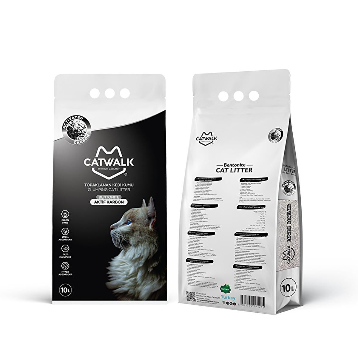 Catwalk Active Carbon Clumping Cat Litter - Dust-Free, Natural Odor Control, 10L