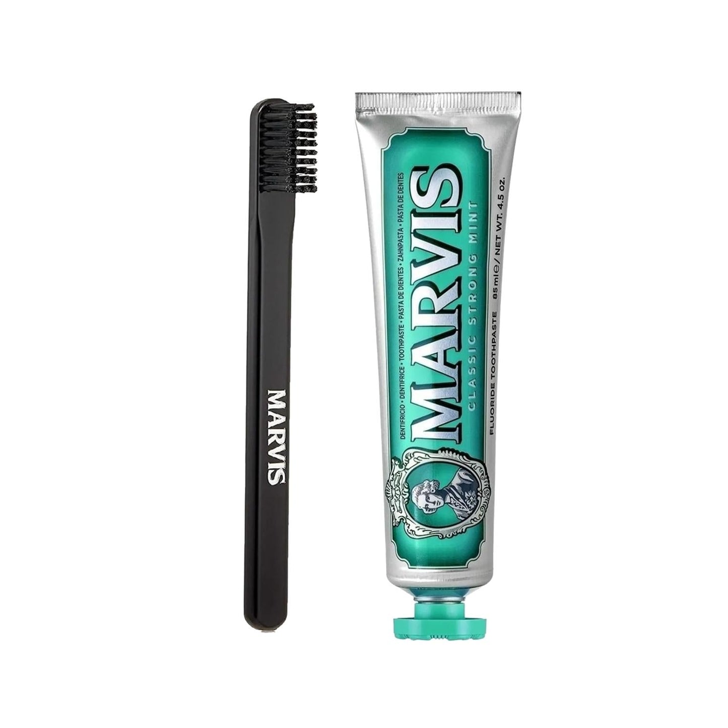 Marvis Classic Strong Mint Toothpaste and Toothbrush Set - Premium Oral Care with Refreshing Mint Flavor