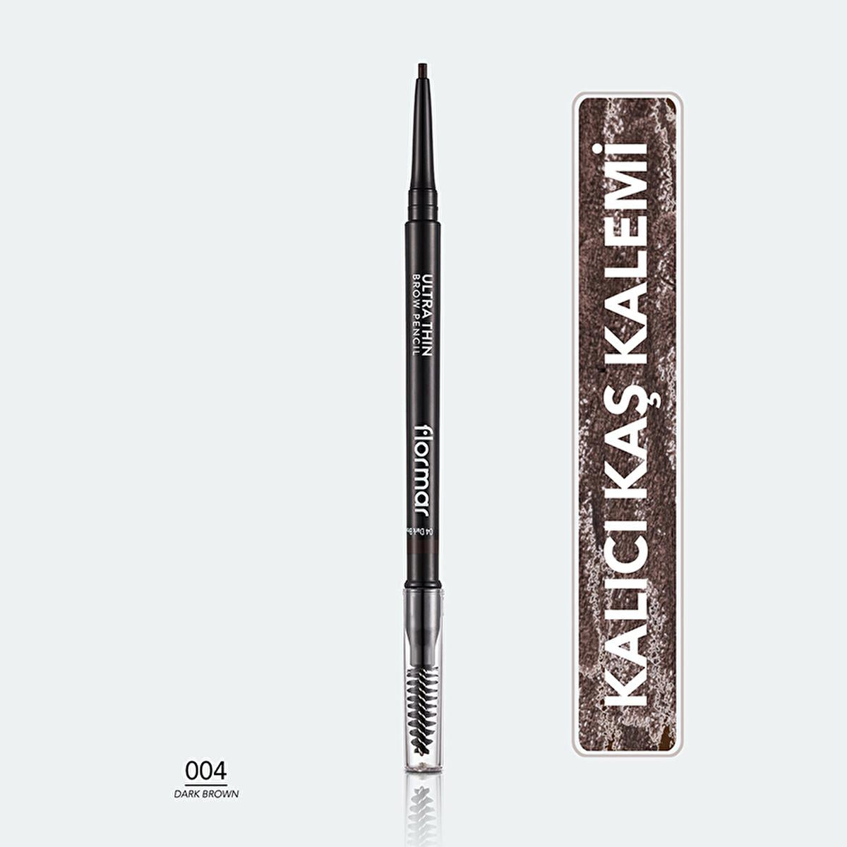 Flormar Ultra Thin Eyebrow Pencil - Waterproof, High Pigment, Built-in Brush for Natural Look