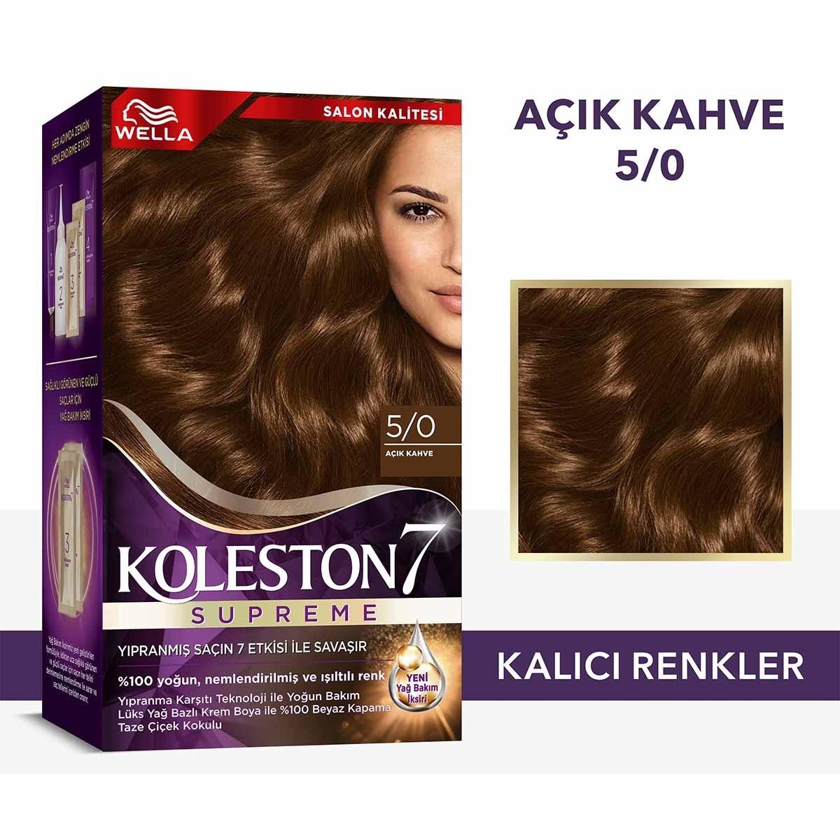 Wella Koleston Supreme 5/0 Light Brown Hair Dye Kit: Gray Coverage, Intense Color & Conditioning, Permanent At-Home Hair Color