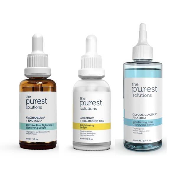 The Purest Solutions Skincare Set - Pore Tightening, Brightening, and Clarifying Toner with Niacinamide, Arbutin, and Glycolic Acid