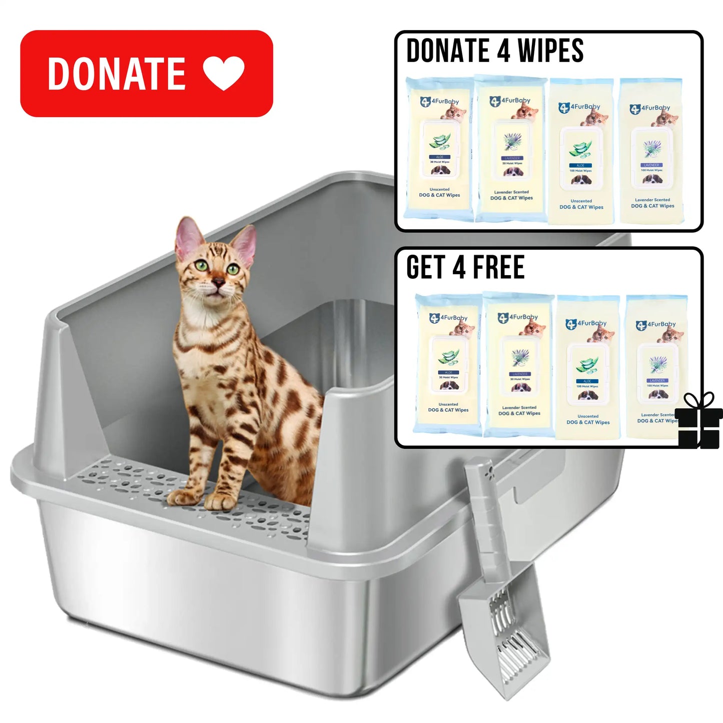 XXL Stainless Steel Cat Litter Box with Lid – High Sides, Low Entry, Easy to Clean, Odor-Free, Anti-Leak | Buy 2 & Save $10