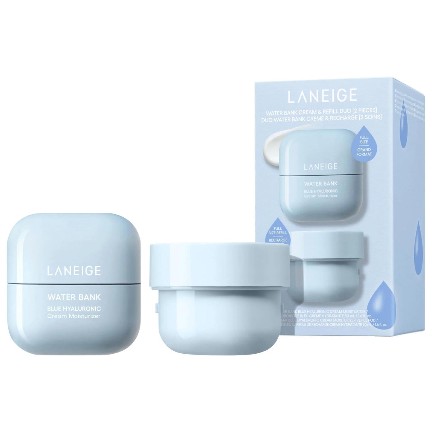 Laneige Water Bank Set: Blue Hyaluronic Acid Cream - Deep Hydration, Moisture Barrier Repair for Dry Skin - Vegan & Gluten-Free