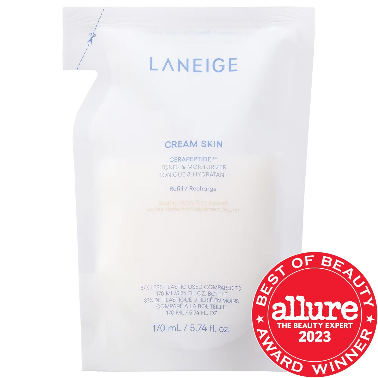 Laneige Cream Skin Refillable Toner & Moisturizer: Peptide & Ceramide Hydration for Radiant Glass Skin - Korean Beauty Anti-Aging
