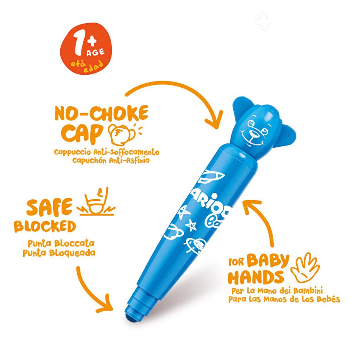 Carioca Teddy Jumbo Washable Markers for Toddlers - 12 Pack, Non-Toxic Art Supplies for Children Aged 1+