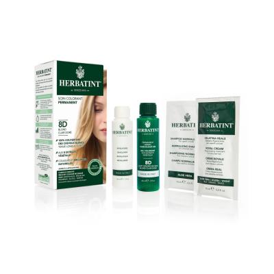 Herbatint 8D Blond Clair Dore: Light Golden Blonde Hair Dye - Natural Herbal Formula, Ammonia & Paraben Free for Sensitive Scalp, Grey Coverage