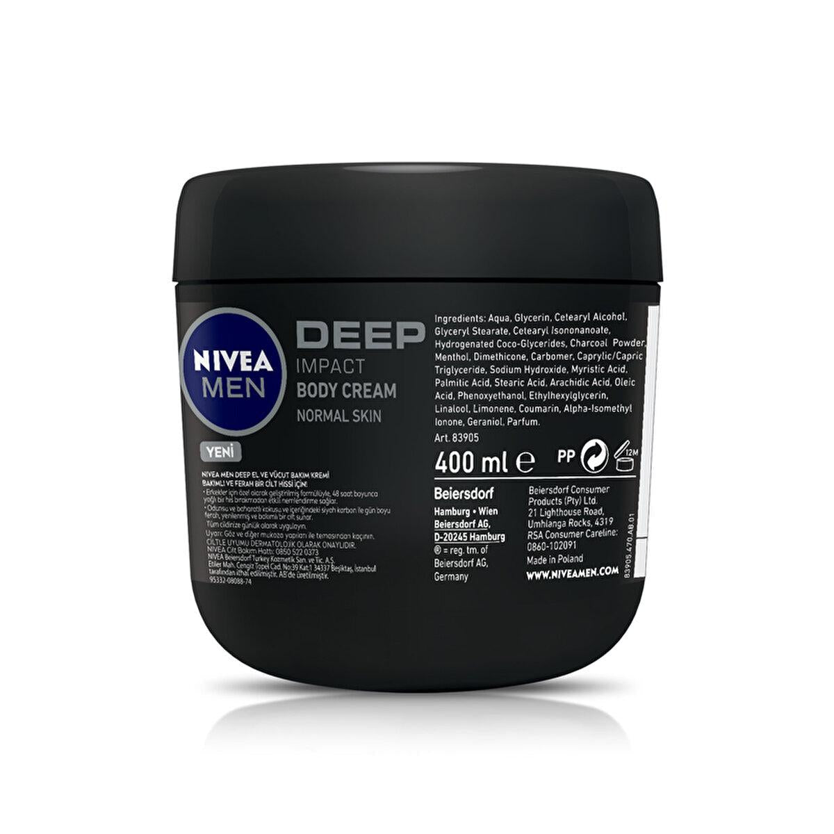 Nivea Men Moisturizing Hand and Body Cream Deep Impact - 48 Hour Moisturization, Non-Greasy, Woody Fragrance