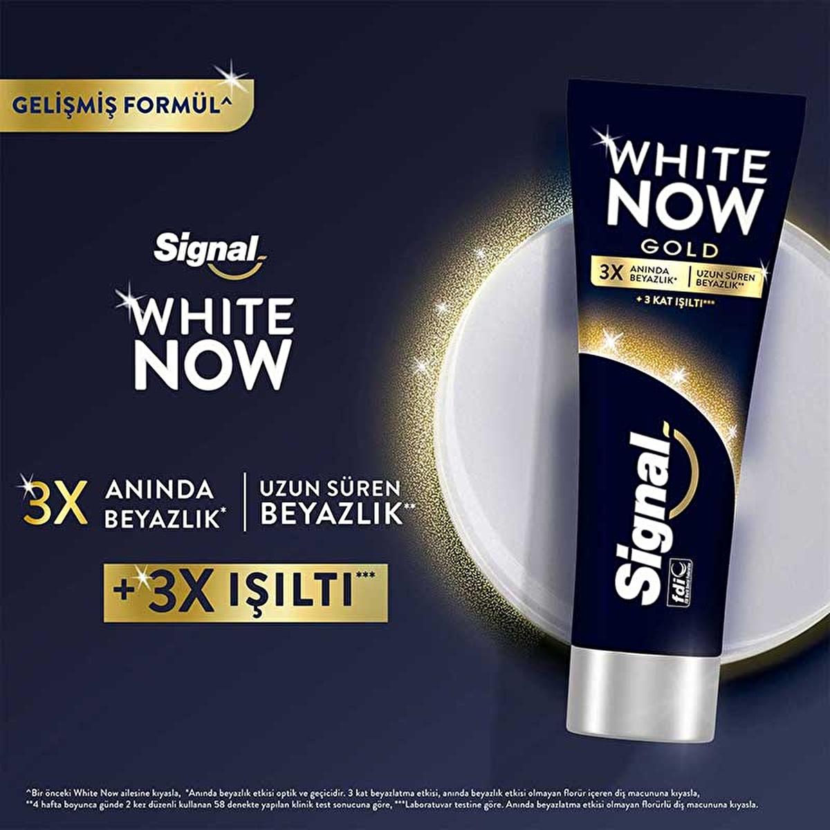 Signal White Now: 3X Whitening Toothpaste - Extra Fresh & Gold - Stain Removal, Fluoride Protection - Fresh Breath, Confident Smile