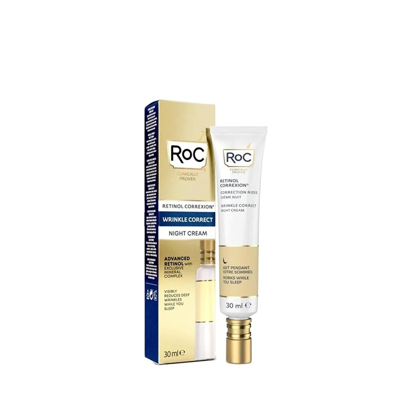 RoC Retinol Correxion Anti-Aging Night Cream - Reduce Wrinkles & Improve Skin Texture, 1.01 fl oz