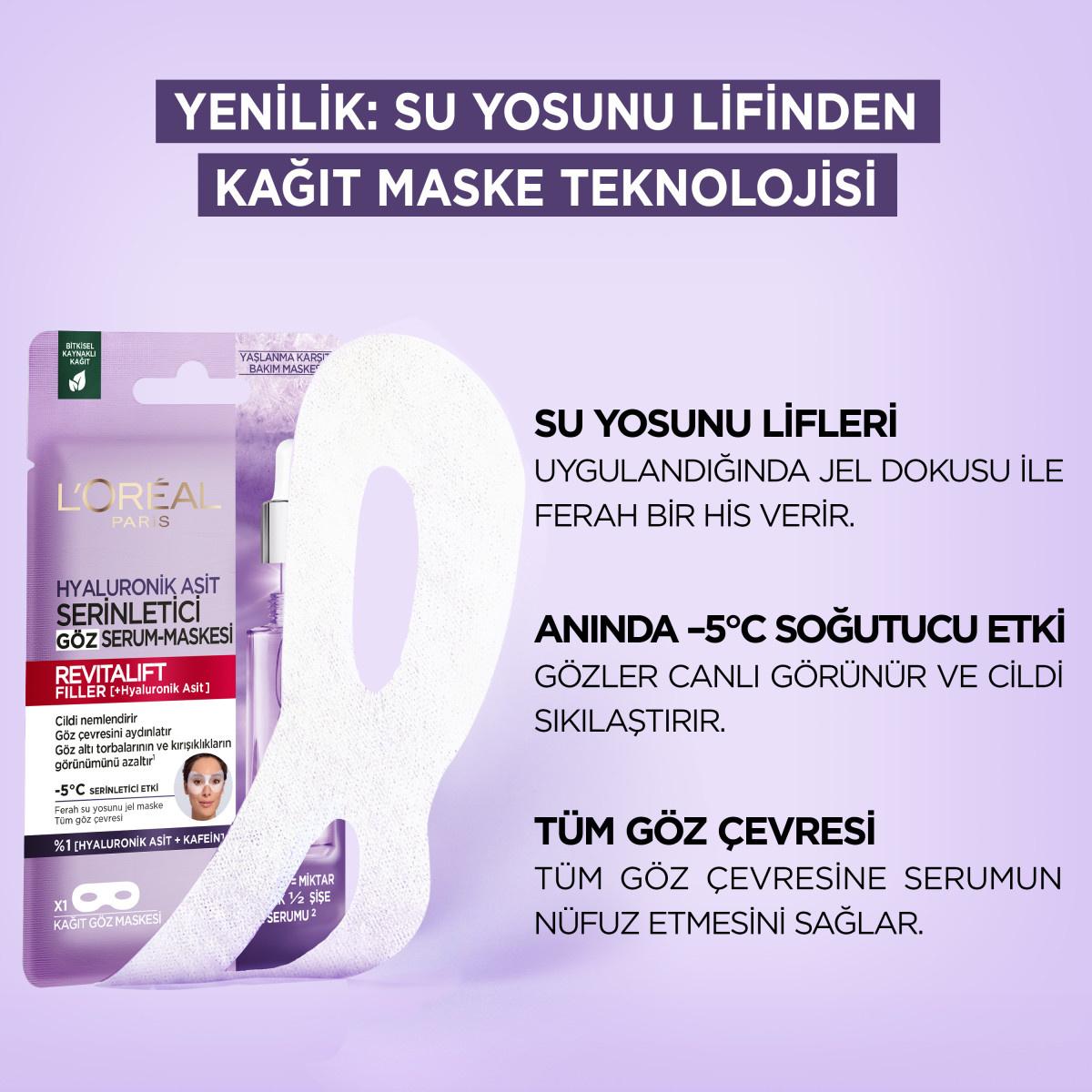 Loreal Paris Revitalift Filler Hyaluronic Acid Cooling Eye Serum Mask - Anti-Aging, Hydrating Sheet Mask for Dark Circles and Fine Lines