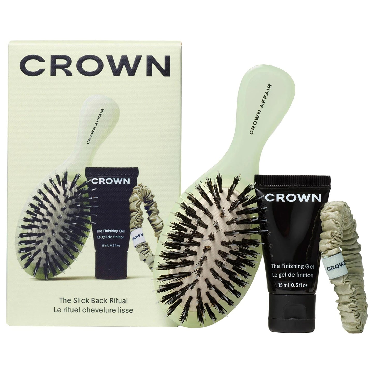 Crown Affair The Slick Back Ritual Set: Frizz Control, Sleek Styles, & Gentle Hold - Includes Mini Brush, Finishing Gel & Silk Scrunchie