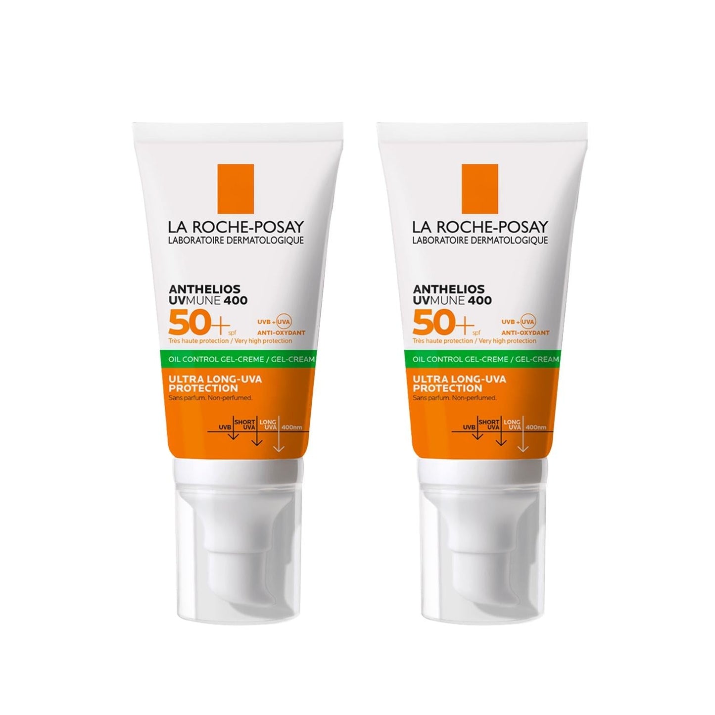 La Roche-Posay Anthelios UVMune400 SPF 50+ Oil Control Sunscreen - 2 x 50ml - UVA/UVB Protection for Oily, Acne-Prone Skin
