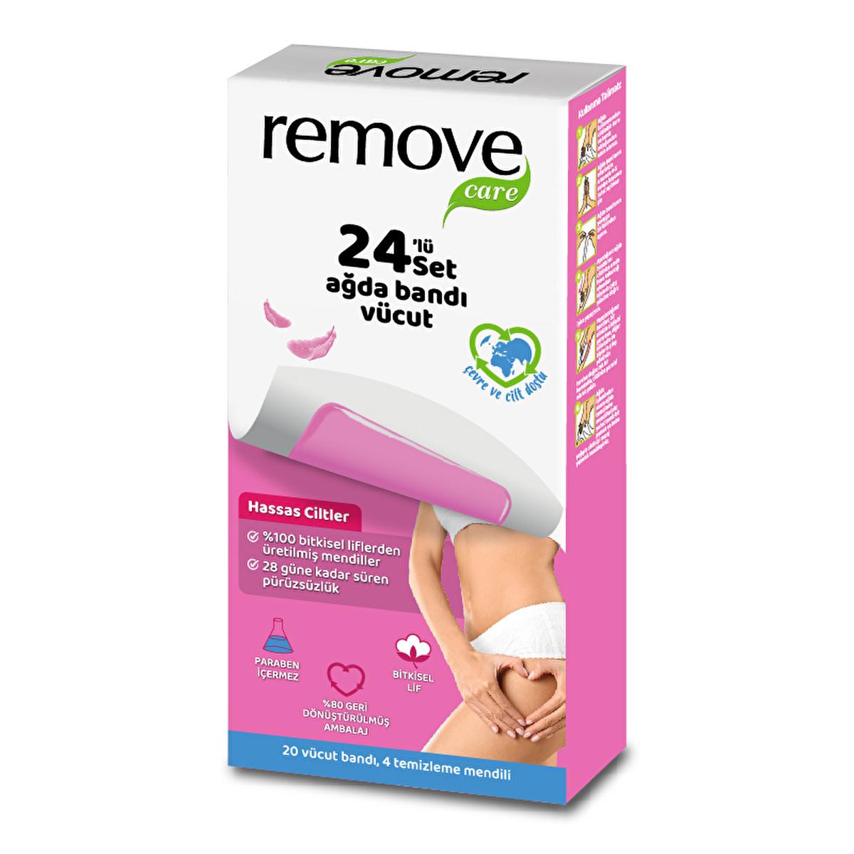 Remove Care Body Wax Strips for Sensitive Skin - 24 Strips, Easy At-Home Hair Removal Kit for Arms & Legs, Long Lasting Smoothness