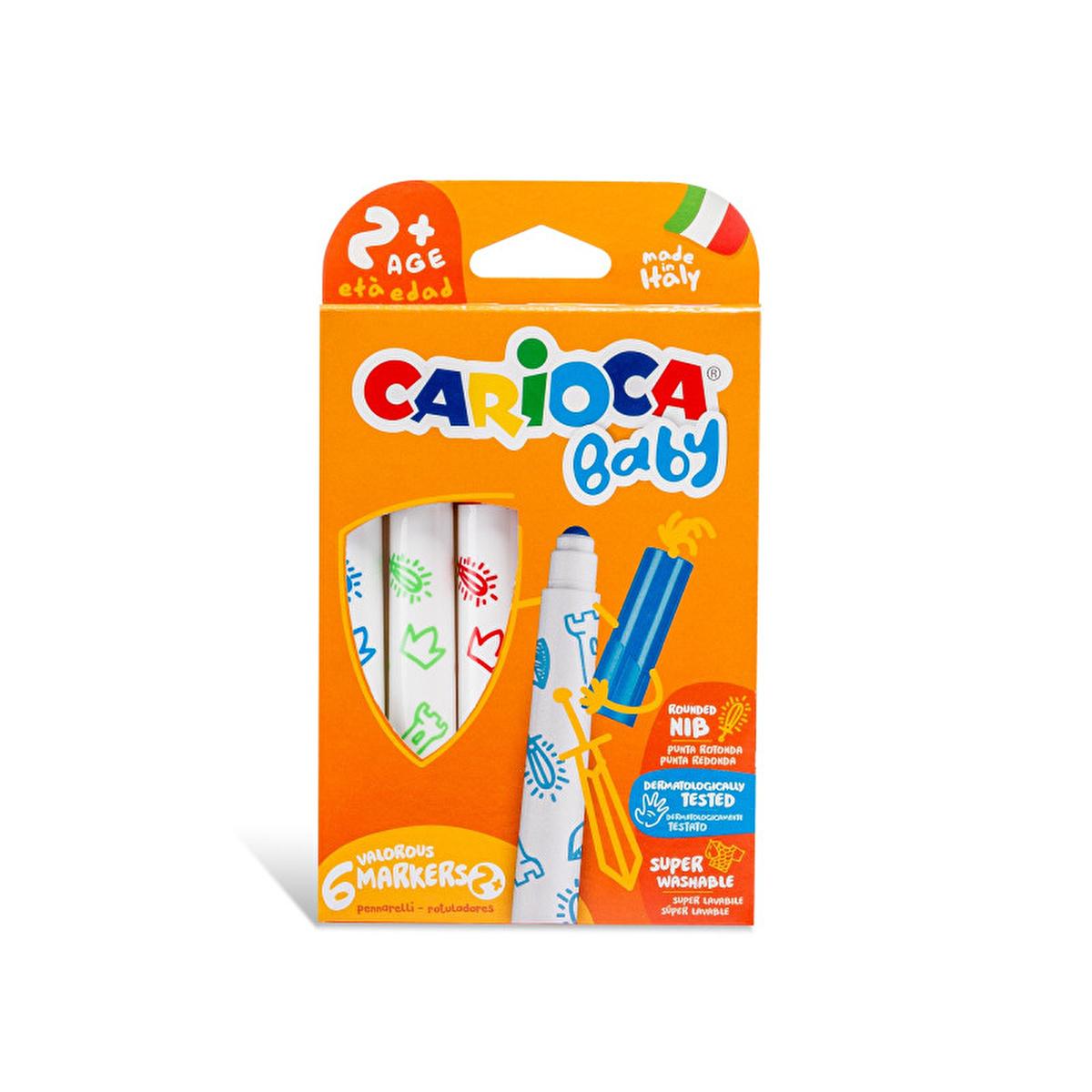 Carioca Washable Markers for Kids - 6 Pack Jumbo Markers for Toddlers, Non-Toxic Art Supplies, Safe Children's Drawing Markers