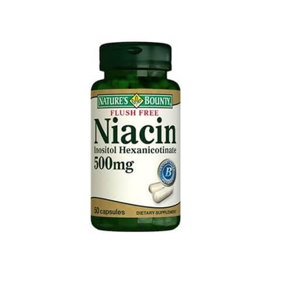 Nature's Bounty Flush Free Niacin 500 mg Dietary Supplement for Cardiovascular Health - 50 Capsules