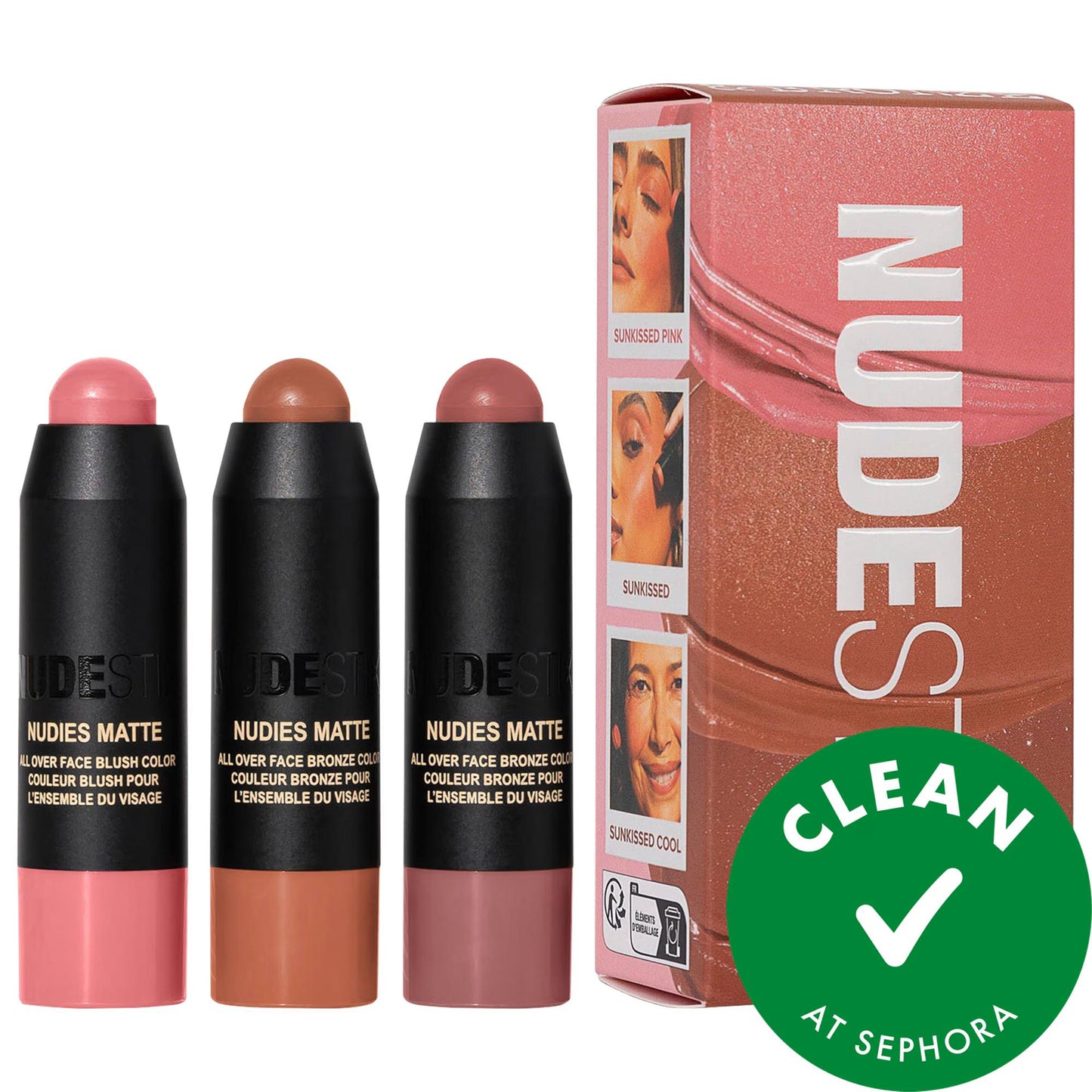Nudie Mini Sunkissed Blush & Bronze 3pc Kit - Vegan, Gluten-Free, Cruelty-Free Makeup Set for Natural Look