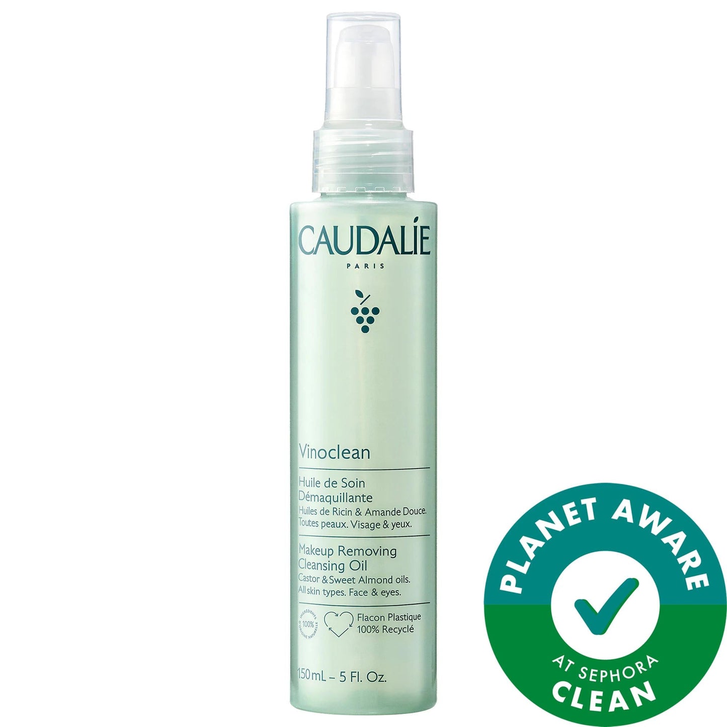 Caudalie Vinoclean: Vegan Makeup Removing Cleansing Oil - Natural, Hydrating & Gentle for Dry Skin - Dissolves Waterproof Makeup