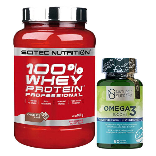 Scitec Whey Protein 920 Gr + Nature's Supreme Omega 3 1000 Mg 60 Capsules Combination