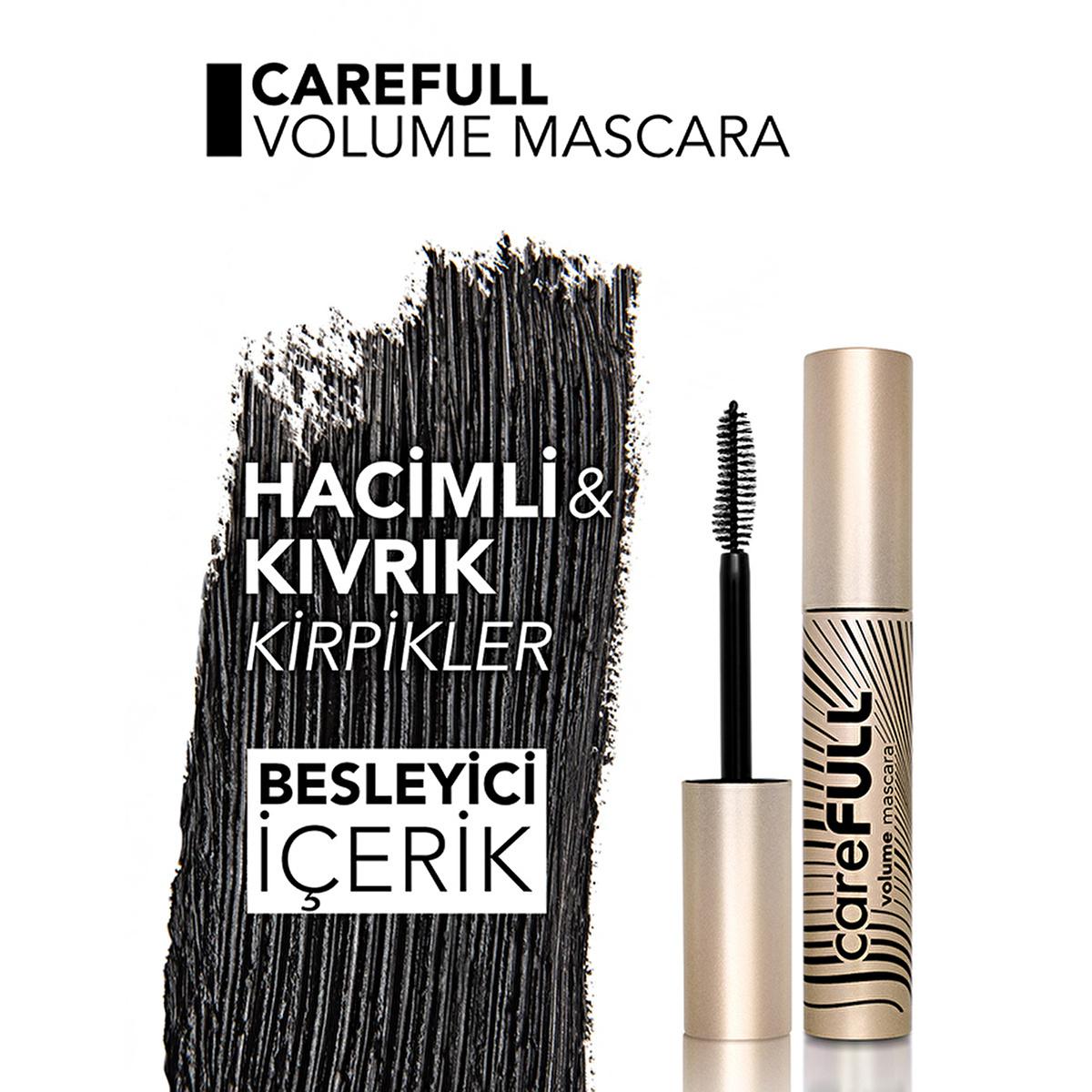 Flormar CareFULL Volume: Lash Strengthening Black Mascara for Thicker, Longer Eyelashes - Jojoba & Almond Oil, Collagen Infused, Non-Clumping