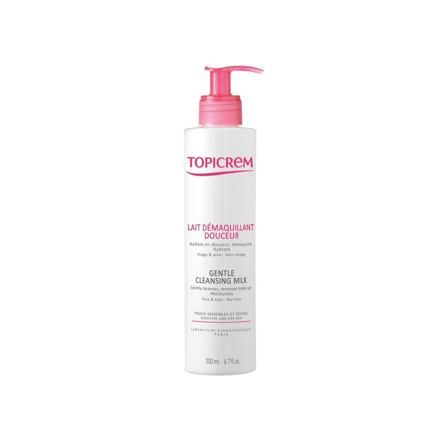 Topicrem Gentle Cleansing Milk 200ml - Paraben-Free Makeup Remover for Dry & Sensitive Skin