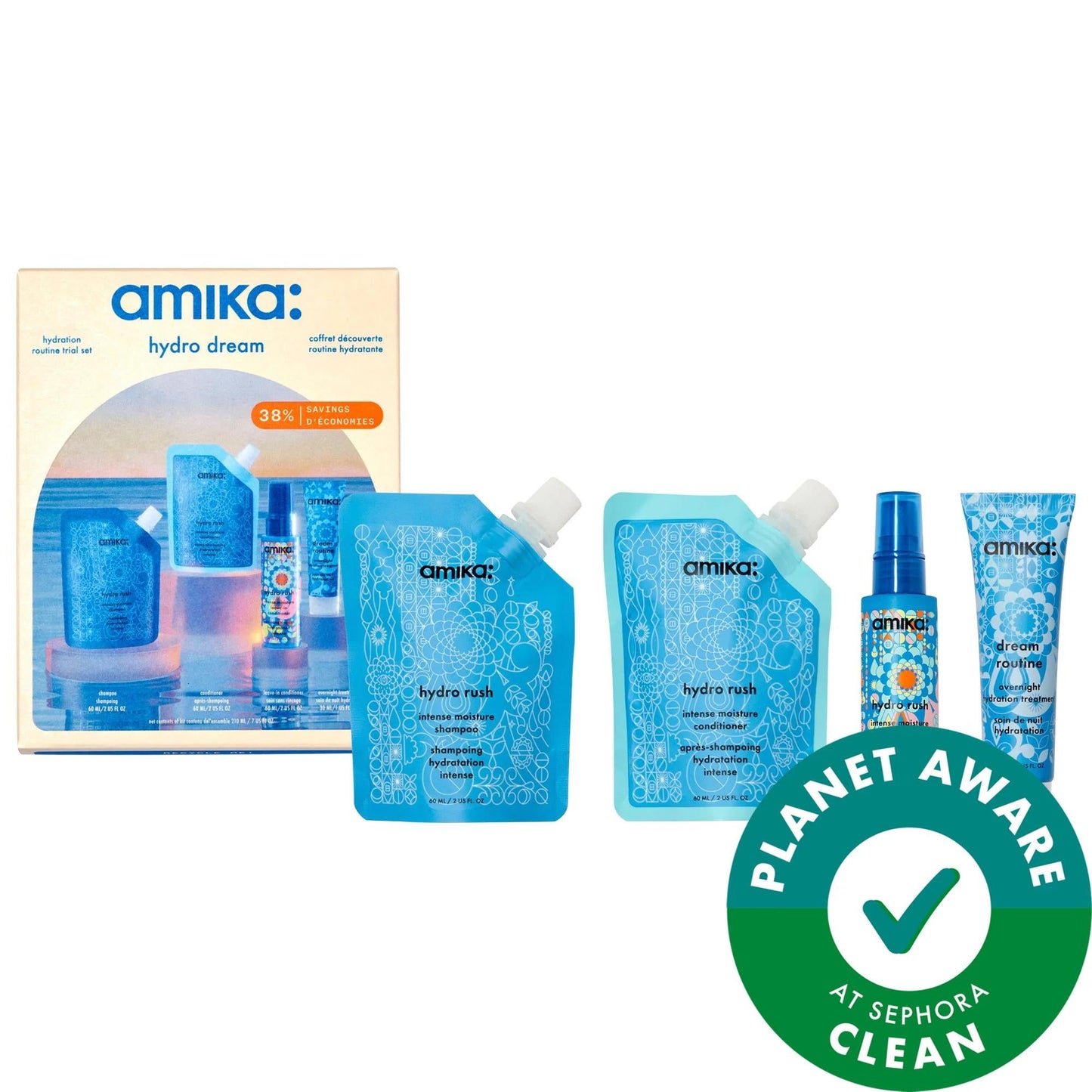Mini Hydro Rush: Hydrating Hair Care Set - Hyaluronic Acid, Vegan, Cruelty-Free - Shampoo, Conditioner, Mask for Dry, Frizzy, Damaged Hair