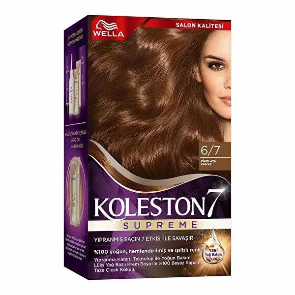 Wella Koleston Supreme Chocolate Brown Hair Dye 6/7: Long-Lasting Color & 100% Gray Coverage with Oil Treatment - At-Home Hair Color Kit