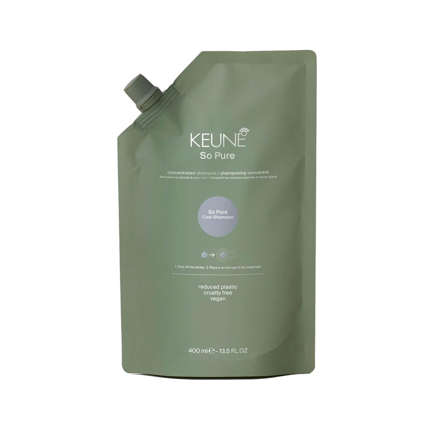 Keune So Pure Cool: Silver Shampoo Refill - Neutralizes Yellow, Enhances Grey & Blonde Hair Tones - 400ml