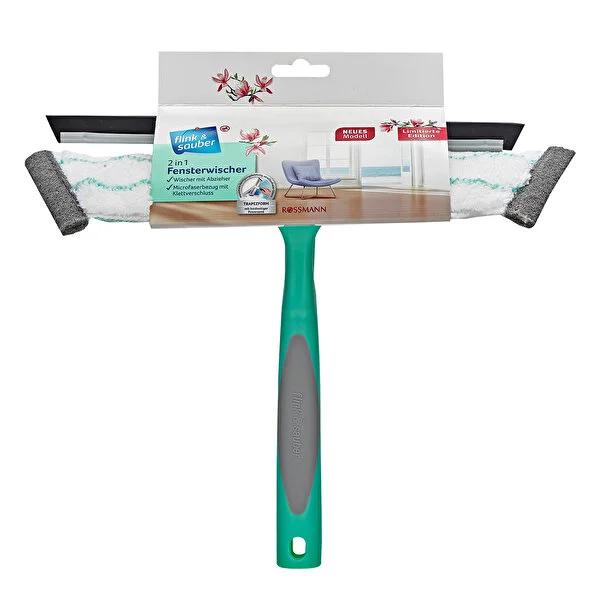 Flink & Sauber 2-in-1 Glass Cleaning Tool with Microfiber Cloth & Squeegee - Efficient Glass Cleaner for Homeowners